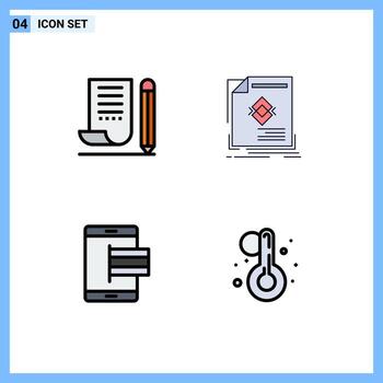 4 Thematic Vector Filledline Flat Colors and Editable Symbols of jotter page notepad advertisement e Editable Vector Design Elements