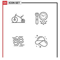 Set of 4 Modern UI Icons Symbols Signs for baby network clock settings hexagon Editable Vector Design Elements