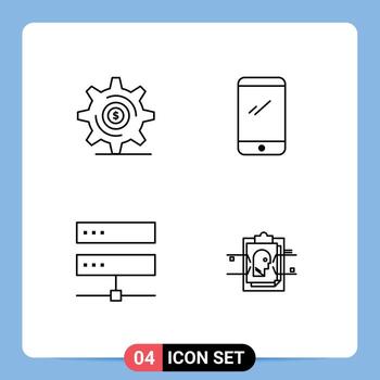 Line Pack of 4 Universal Symbols of business connection setting mobile digital Editable Vector Design Elements