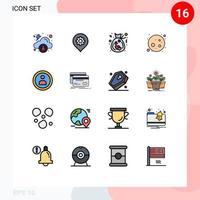 Modern Set of 16 Flat Color Filled Lines Pictograph of user interface bag planet full moon Editable Creative Vector Design Elements