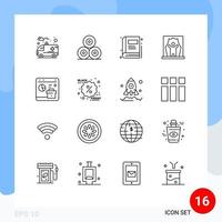 Universal Icon Symbols Group of 16 Modern Outlines of data browser bookmark professional artist celebrity Editable Vector Design Elements