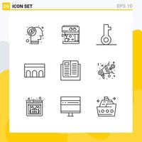 Universal Icon Symbols Group of 9 Modern Outlines of education monument lock historic architecture Editable Vector Design Elements