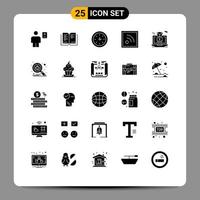 25 Universal Solid Glyphs Set for Web and Mobile Applications video degree device rss feed Editable Vector Design Elements