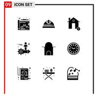 Modern Set of 9 Solid Glyphs Pictograph of building user cancel arrow setting Editable Vector Design Elements