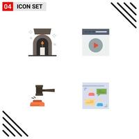 Mobile Interface Flat Icon Set of 4 Pictograms of aroma spa lamp auction audio play video play gavel Editable Vector Design Elements