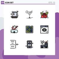 Set of 9 Modern UI Icons Symbols Signs for tic tac fruit underwater goggles Editable Vector Design Elements