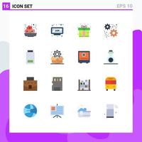 Pack of 16 creative Flat Colors of low battery box gear development Editable Pack of Creative Vector Design Elements