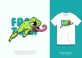 frog vector illustration, flat cartoon style design, with added view on t-shirt.