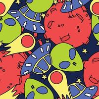 Seamless pattern with space UFO elements. Vector illustration.