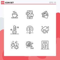 User Interface Pack of 9 Basic Outlines of weather temperature business medical money Editable Vector Design Elements
