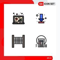 Group of 4 Modern Filledline Flat Colors Set for analysis net data arrow document Editable Vector Design Elements