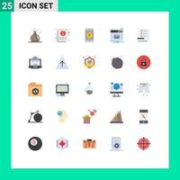 Pack of 25 Modern Flat Colors Signs and Symbols for Web Print Media such as server process message creative notification Editable Vector Design Elements