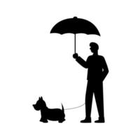 Month of dog walking. Silhouette of a man walking with a dog with an umbrella vector