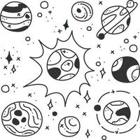 Doodle set with planets. Little cute set of 8 different planets. vector