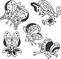 Doodle set with butterflies. Cute little set with 5 different butterflies. vector