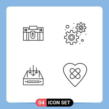paquete de interfaz de usuario de 4 colores planos básicos de línea rellena de configuraciones de maletín que contienen elementos de diseño vectorial editables de correo de viaje vector