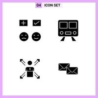 4 Icons in Solid Style. Glyph Symbols on White Background. Creative Vector Signs for Web mobile and Print.