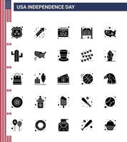 25 USA Solid Glyph Pack of Independence Day Signs and Symbols of map day american saloon bar Editable USA Day Vector Design Elements