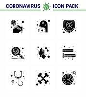 prevención del virus corona covid19 consejos para evitar lesiones 9 glifo sólido icono negro para la presentación protección bacterias hombre protección contra virus coronavirus viral 2019nov enfermedad vector elementos de diseño