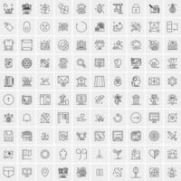 100 Universal Black Line Icons on White Background vector