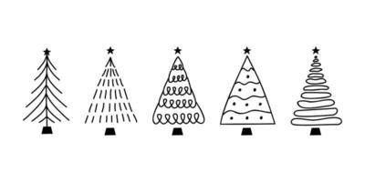 Vector flat hand drawn set of christmas trees