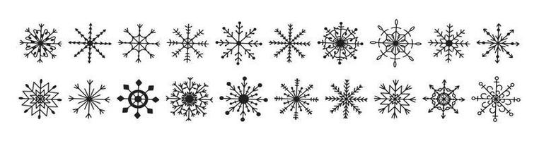 Vector flat hand drawn set of christmas snowflakes.