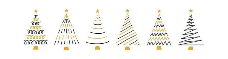 vector plano dibujado a mano conjunto de árboles de navidad
