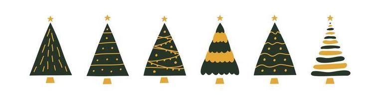 Vector flat hand drawn set of christmas trees