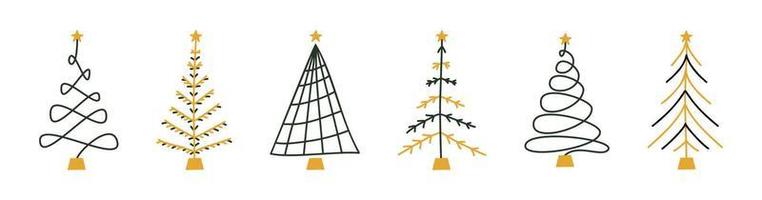 Vector flat hand drawn set of christmas trees