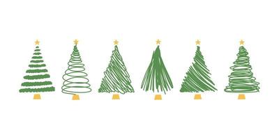 Vector flat hand drawn set of christmas trees