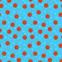 Red christmas toys with lollipops and snowflakes seamless pattern vector