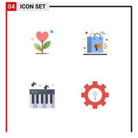 Modern Set of 4 Flat Icons Pictograph of gratitude campaign heart digital piano Editable Vector Design Elements