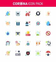 25 Flat Color Set of corona virus epidemic icons such as dirty tooth securitybox medical dental viral coronavirus 2019nov disease Vector Design Elements