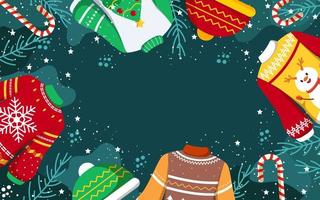 suéter feo navidad y fondo de adorno vector