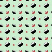 Bowl with rice and sushi roll, seamless pattern, vector. vector