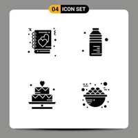 User Interface Pack of 4 Basic Solid Glyphs of book heart story food valentine Editable Vector Design Elements