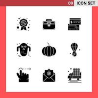 9 Icon Pack Solid Style Glyph Symbols on White Background Simple Signs for general designing vector