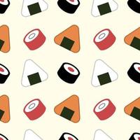 Onigiri and sushi rolls, seamless pattern, vector. vector