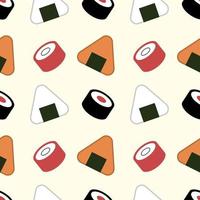 Onigiri and sushi rolls, seamless pattern, vector. vector