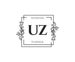 logotipo femenino inicial uz. utilizable para logotipos de naturaleza, salón, spa, cosmética y belleza. elemento de plantilla de diseño de logotipo de vector plano.