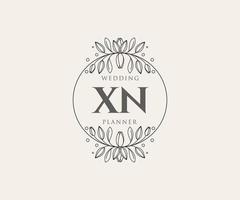 XN Initials letter Wedding monogram logos collection, hand drawn modern minimalistic and floral templates for Invitation cards, Save the Date, elegant identity for restaurant, boutique, cafe in vector