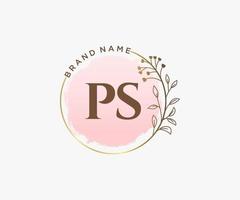 Initial PS feminine logo. Usable for Nature, Salon, Spa, Cosmetic and Beauty Logos. Flat Vector Logo Design Template Element.