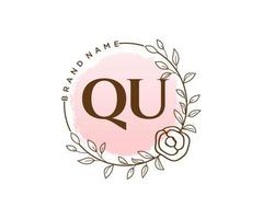 logo femenino qu inicial. utilizable para logotipos de naturaleza, salón, spa, cosmética y belleza. elemento de plantilla de diseño de logotipo de vector plano.