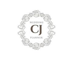 CJ Initials letter Wedding monogram logos collection, hand drawn modern minimalistic and floral templates for Invitation cards, Save the Date, elegant identity for restaurant, boutique, cafe in vector