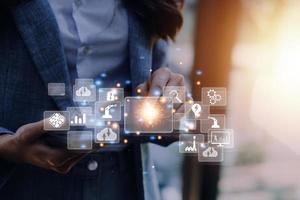 Digital transformation technology strategy, digitization and digitalization of business processes and data, optimize and automate operations, customer service management, internet and cloud computing photo