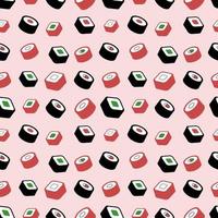 Sushi roll on pink background, seamless pattern, vector. vector