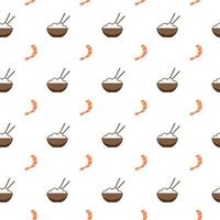 Shrimp and bowl with rice, seamless pattern, vector. vector