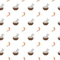 Shrimp and bowl with rice, seamless pattern, vector. vector