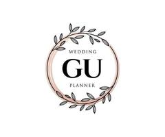 GU Initials letter Wedding monogram logos collection, hand drawn modern minimalistic and floral templates for Invitation cards, Save the Date, elegant identity for restaurant, boutique, cafe in vector