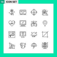 Pack of 16 Line Style Icon Set Outline Symbols for print Creative Signs Isolated on White Background 16 Icon Set vector